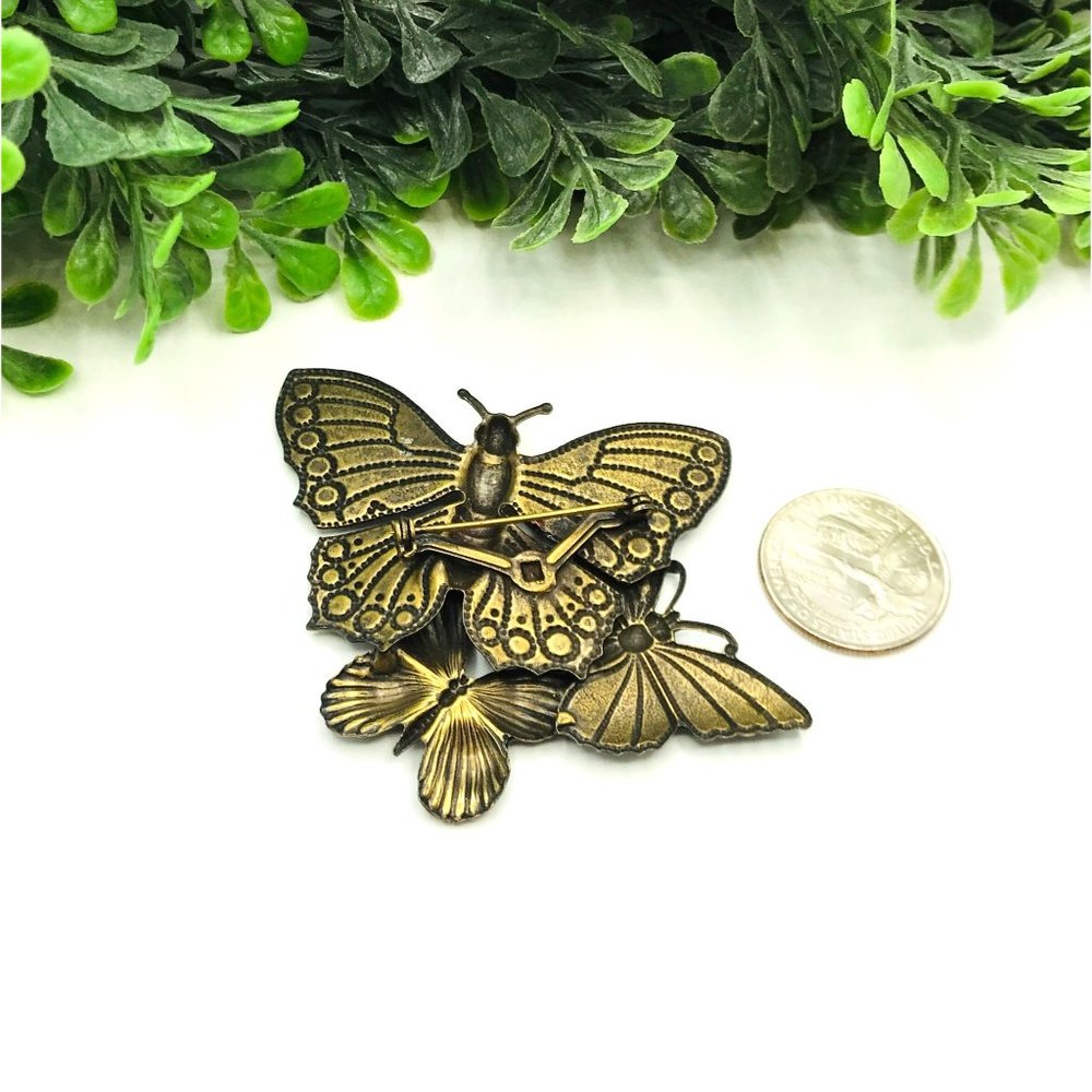 Brooch cluster of three butterflies enamel antique finish - Picture 4 of 5